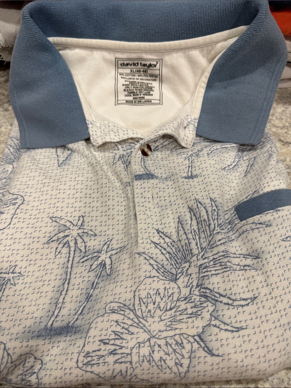 David Taylor Light Blue and White Floral Polo